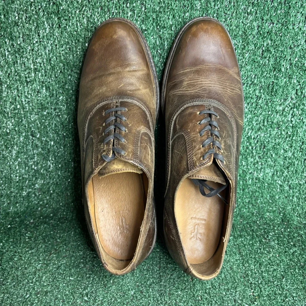 Frye James Oxford Leather Lace Up Distressed Oxford Dress Shoes Brown Mens 10.5